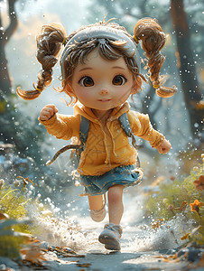 森林小女孩奔跑的小女孩设计图片