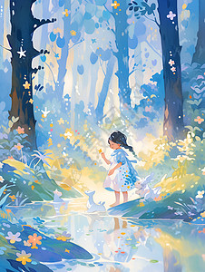 森林中的小女孩背景图片