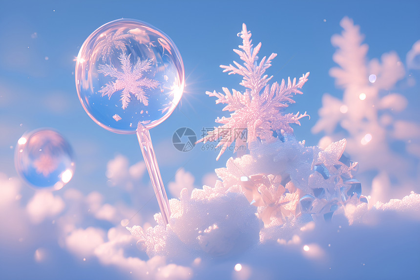 透明球体里的雪花图片