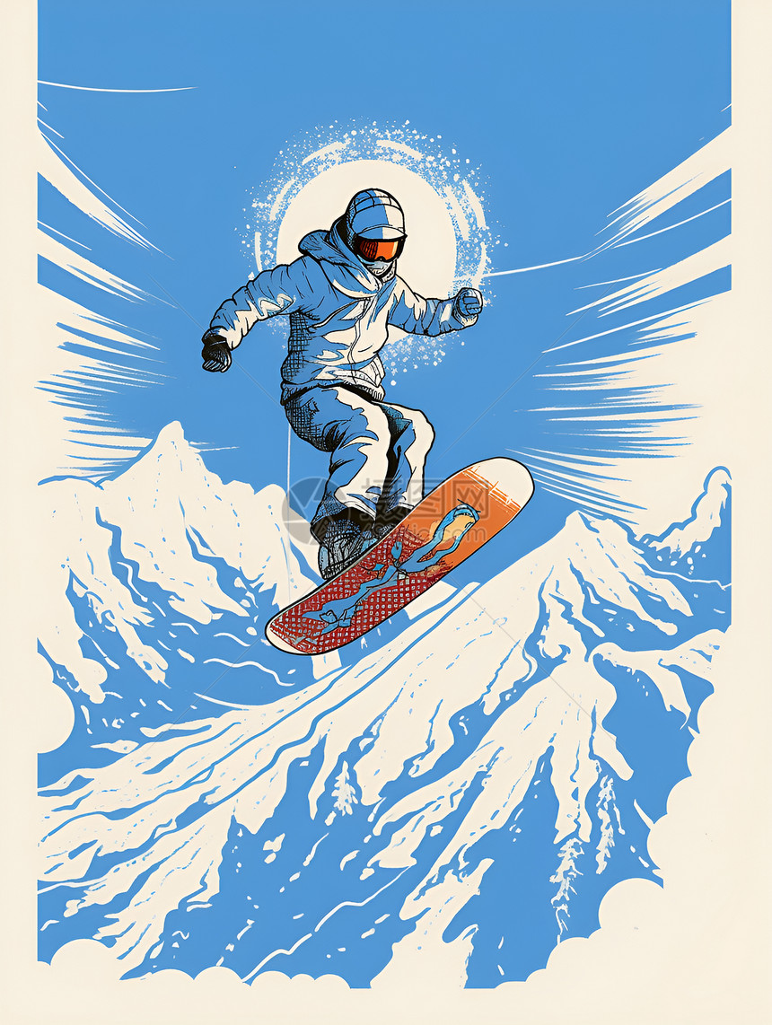 滑雪者在蓝天下图片