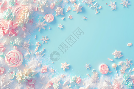 各种雪花形状糖果和雪花插画