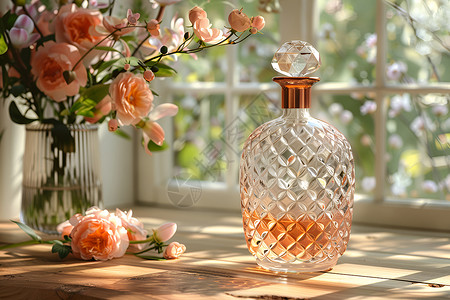 瓶插鲜花水晶瓶里的香水背景