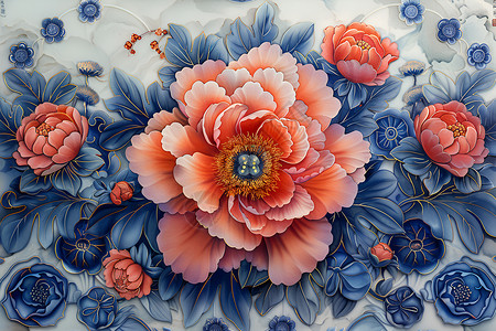 青花图案青花白瓷花卉图案插画