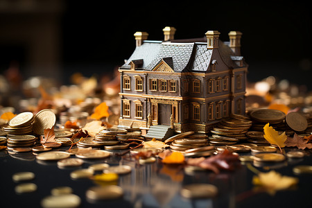 金币围绕的房屋背景图片