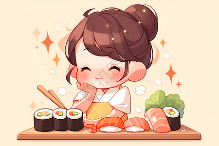 日式寿司小食可爱寿司师傅插画