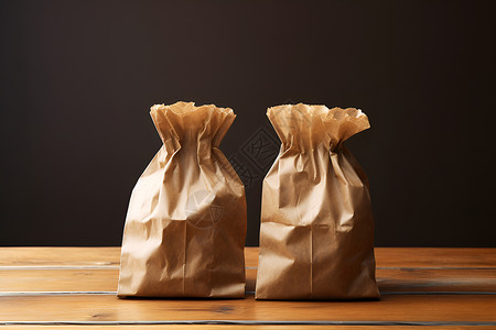 牛皮纸袋子两个褶皱纸袋背景