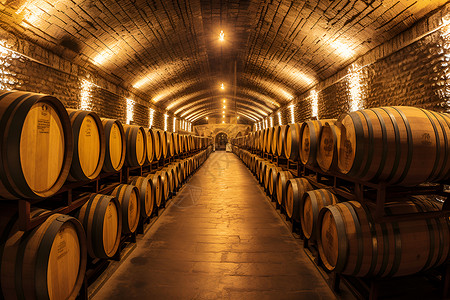 葡萄酒酒窖地下发酵木桶背景