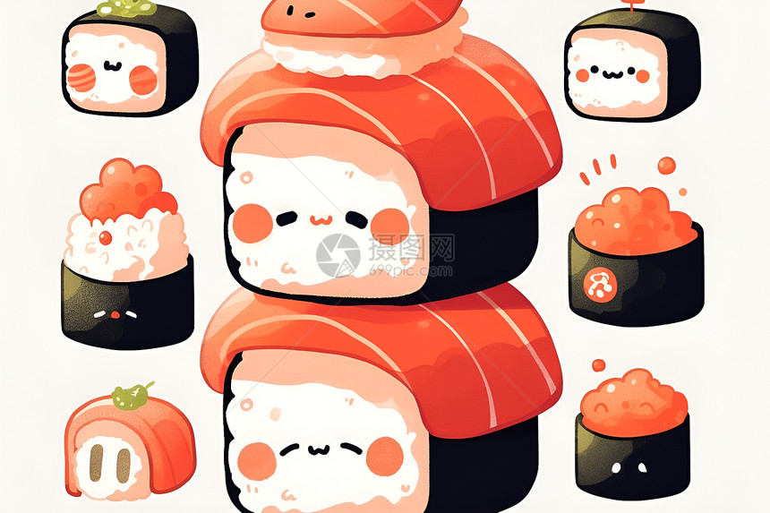 表情可爱的美味寿司图片