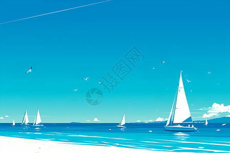 具体形式蓝蓝的天空下形式的帆船插画