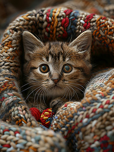 裹在毯子里在猫窝中的猫咪背景