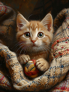 裹在毯子里在猫窝中玩耍的猫咪背景