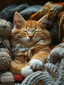 被猫窝里面睡觉的猫咪背景