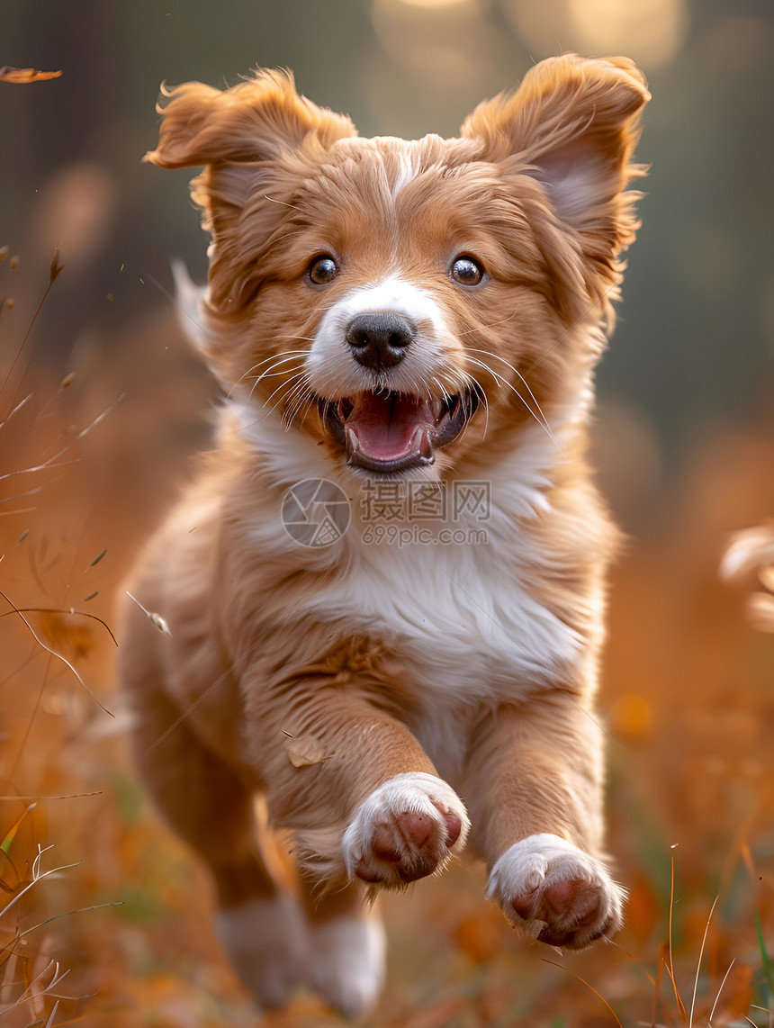 在草地上欢乐的小狗图片