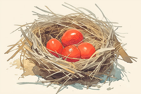 红蛋的鸟巢插画背景图片
