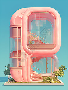 一座粉色的建筑背景图片