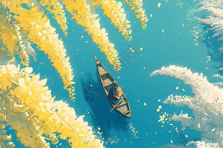 春天水中的小木船背景图片