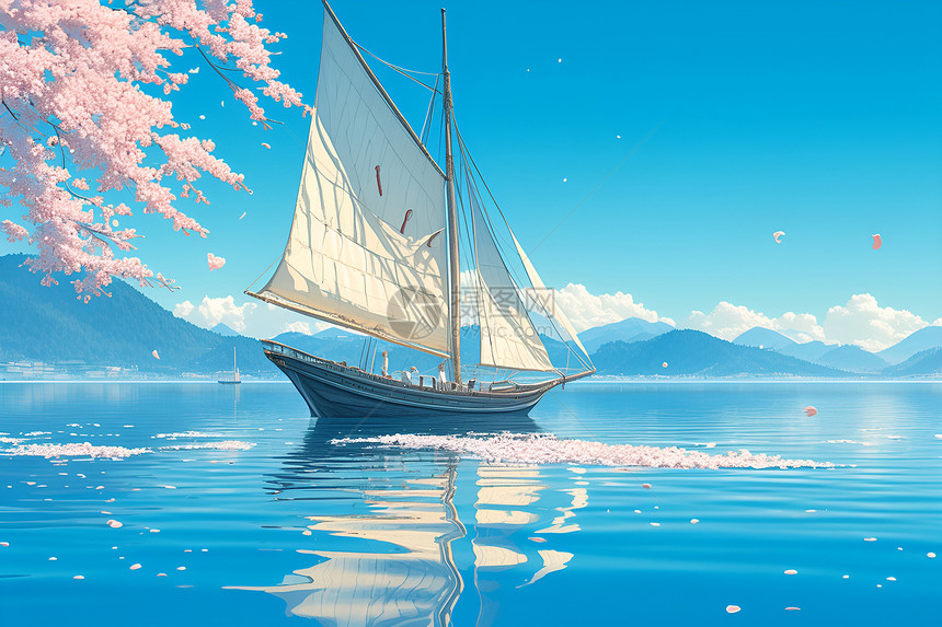 湖中的帆船图片