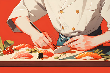 日本厨师日本传统料理插画