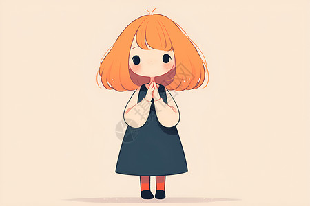 卡通形象设计红发女孩的祈祷插画
