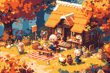 秋日森林的野餐背景图片