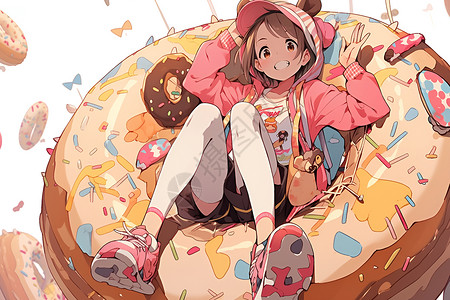 甜甜圈上的少女背景图片