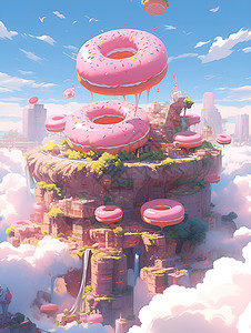 浮云之上的甜甜圈背景图片