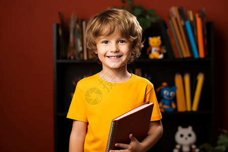 开心读书的小男孩背景