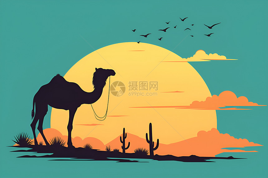 骆驼站在沙漠里图片