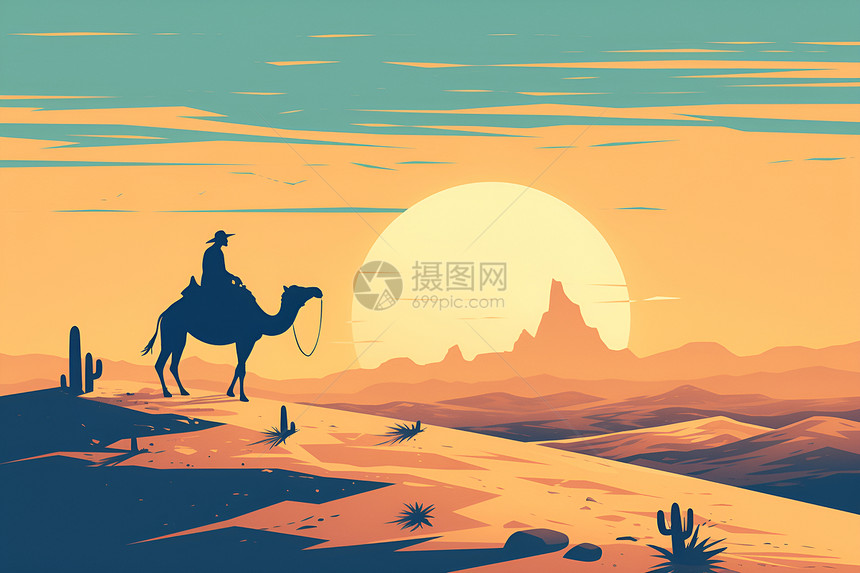 沙漠里骑骆驼的人图片