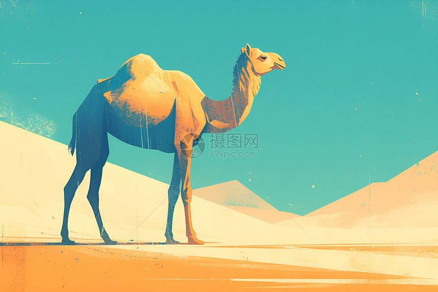 沙漠山坡前的骆驼图片