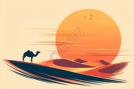 巨大太阳和骆驼背景图片
