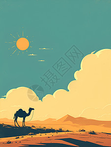 巨大白云前的骆驼背景图片