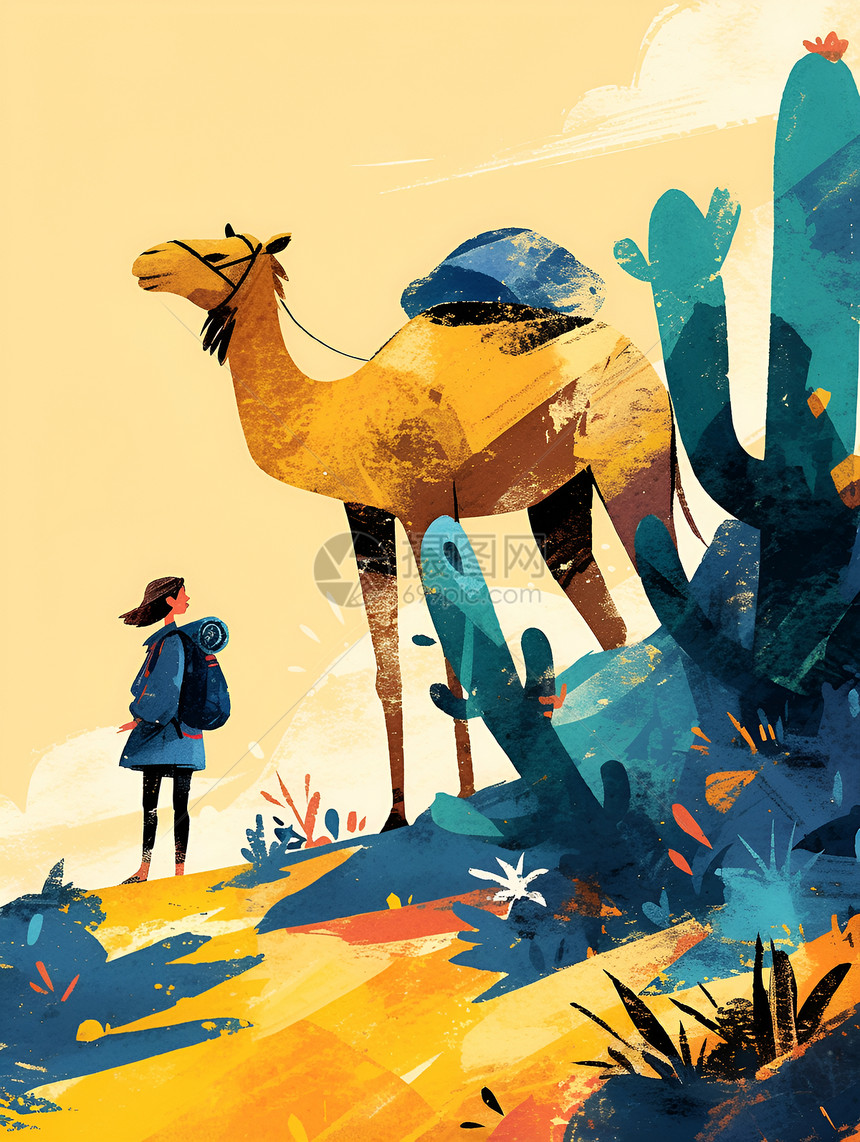 骆驼和小女孩图片