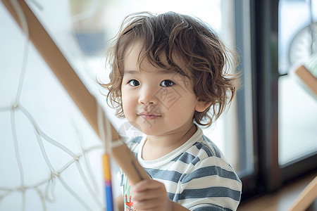 幼小手扶木棍的小孩背景