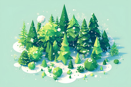 几何绿色森林描绘背景图片