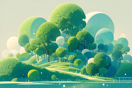 绿色森林插图背景图片