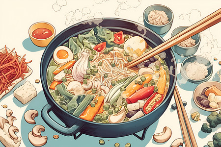 美味食材插图美味的火锅食物插画