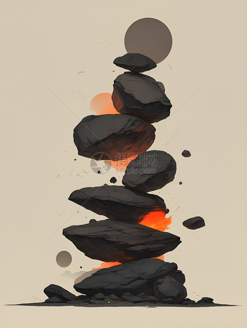 堆积的黑色岩石插图图片