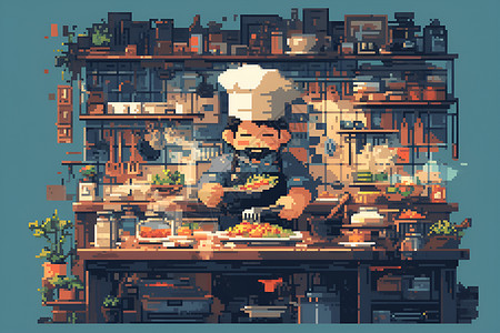 做饭的卡通厨师背景图片