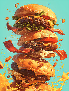 炸裂的美味汉堡背景图片