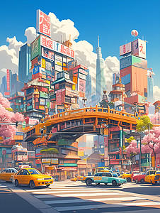 彩色的城市建筑背景图片