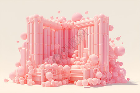 充气风格粉红建筑插画