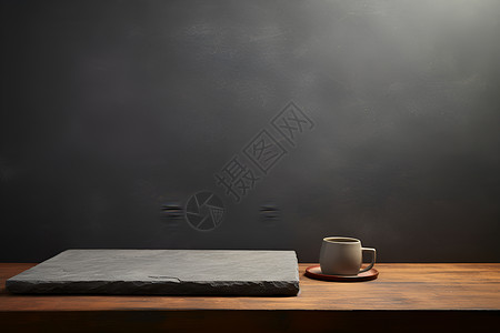墙壁桌子桌子上有杯子和石板背景