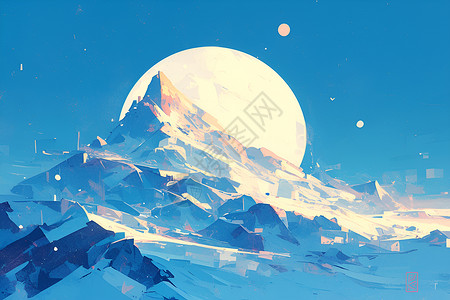 艺术设计绘画的雪山风景插画