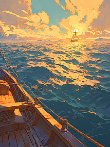 日落海上金色桨声背景图片