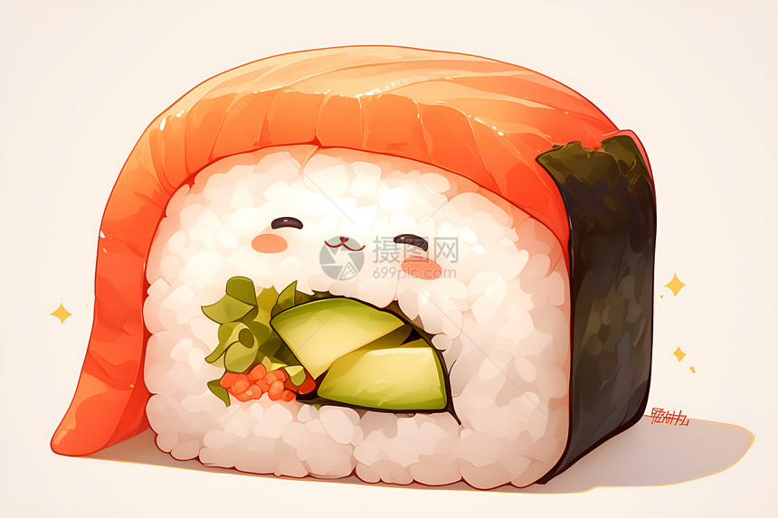 美味的卡通寿司插图图片