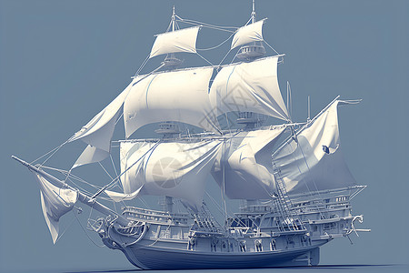 船舶配件白帆翻飞的帆船插画
