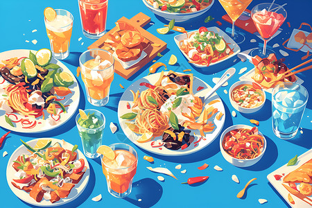 餐饮店铺特色菜介绍海报饕餮盛宴美食插画