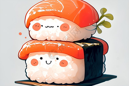 两个可爱的寿司背景图片