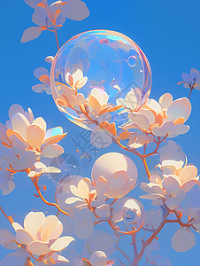 美丽漂浮花瓣梦幻花瓣与漂浮泡泡插画